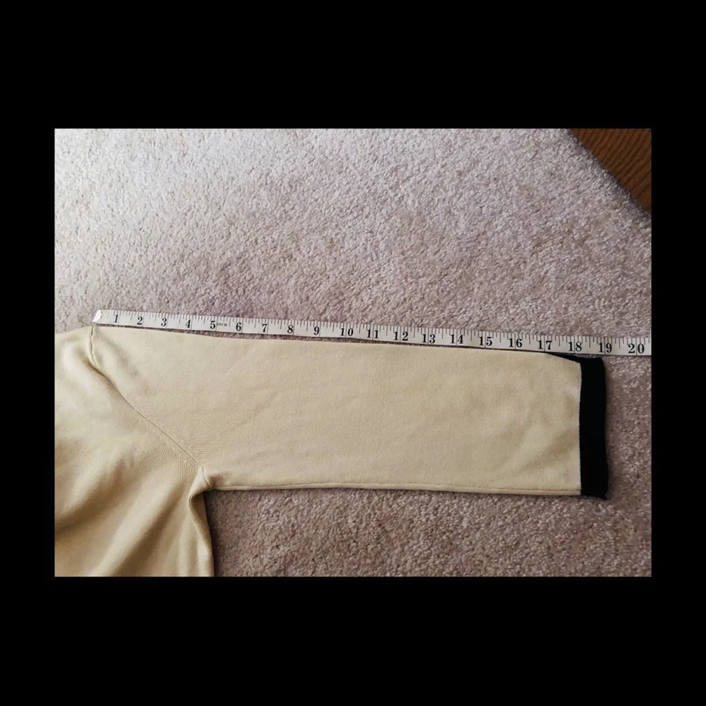 3/4 Length Sleeve Sporty Tennis Zip-Up Cream and Black Colored Sweater - Picture 6 of 7